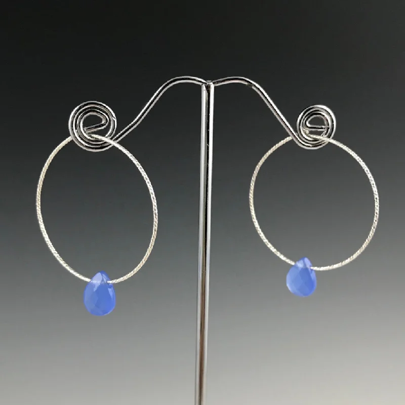 women’s turquoise earrings-The Hoop- Silver Blue Agate Drop