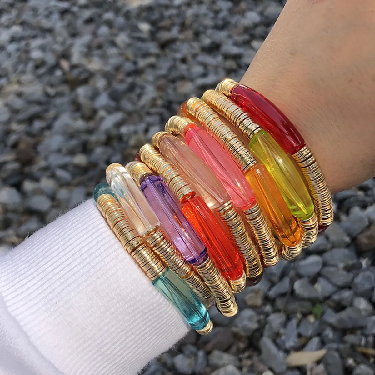 women’s wedding bangles-Casual Vacation Round Color Block Arylic Metal Wholesale Bracelets