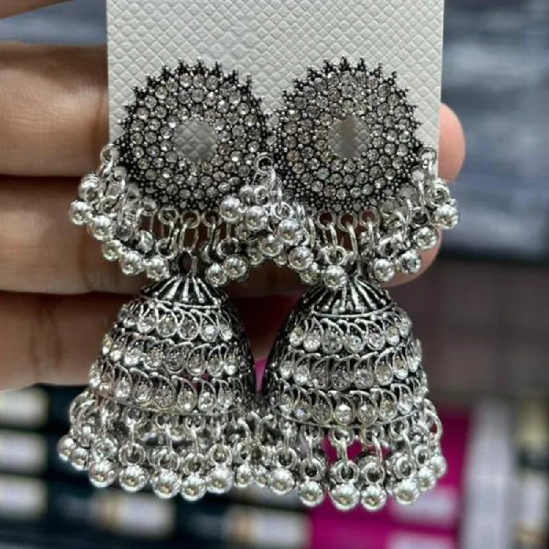 women’s trendy earrings-Manisha Jewellery Oxidised Plated Austrian Stone Jhumki