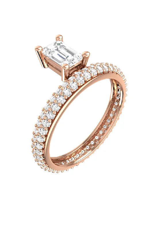 women’s elegant solitaire rings-Floating Emerald Pave 18K Rosegold Ring w. Lab-Grown Diamond