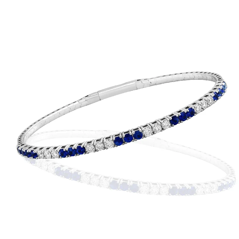 women’s tennis bracelets-18K White Gold Diamond & Sapphire Flexi Bracelet