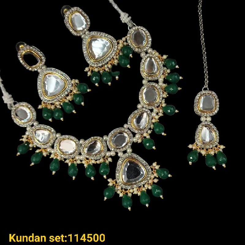 women’s silver chain necklaces-Padmawati Bangles 2 Tone Plated Kundan Necklace Set