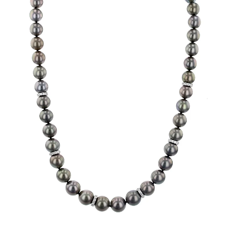 women’s geometric necklaces-Black South Sea Cultured Pearl Diamond Rondel Necklace