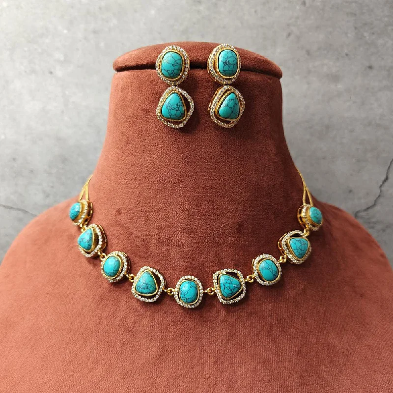 women’s emerald necklaces-JewelTreeTz Elegant Gold Plated Uncut Polki and Semi Precious Color Stone Necklace Set