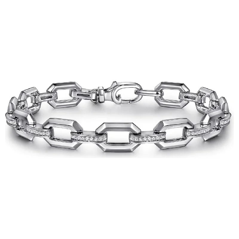 women’s wedding bangles-Gabriel Sterling Silver White Sapphire Link Chain Tennis Bracelet