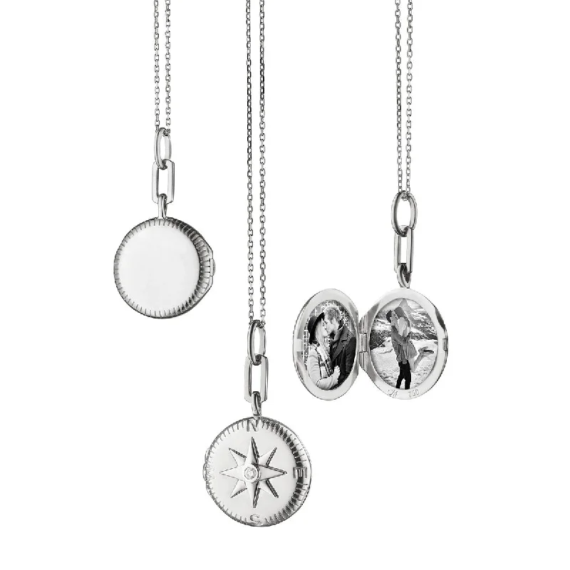 women’s geometric necklaces-Adventure Compass Locket Necklace with Sapphires