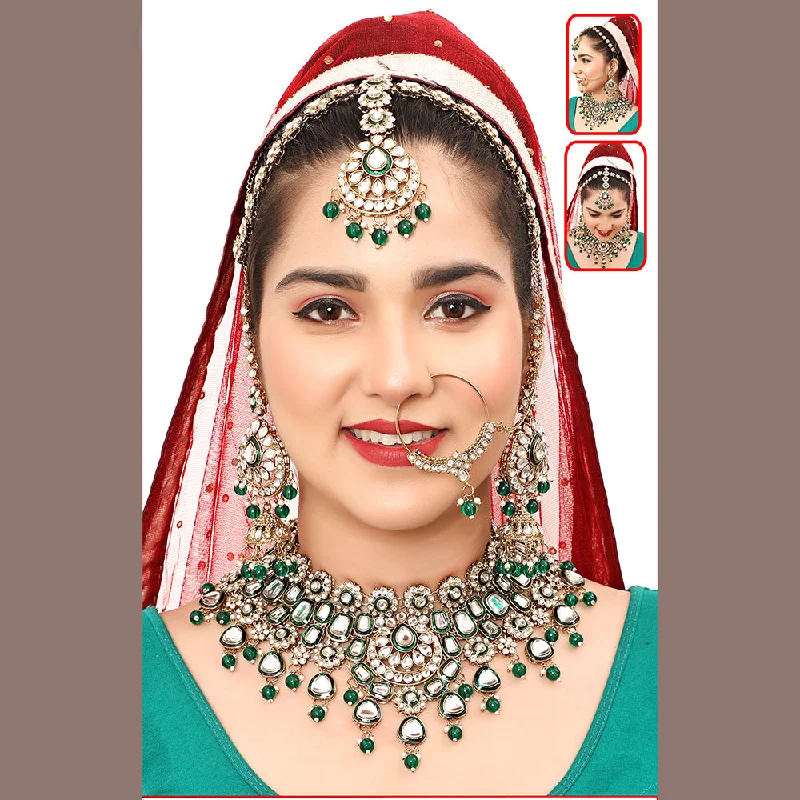 women’s love necklaces-The Fashion Jewels Gold Plated Kundan Semi Bridal Necklace Set