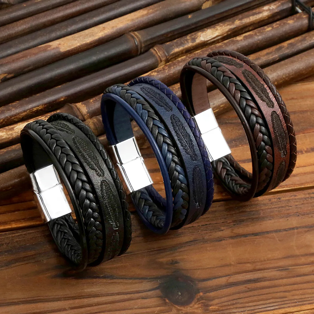 women’s personalized bracelets-Classic Style Solid Color Pu Leather Alloy Men'S Bracelets