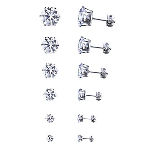 women’s retro earrings-Sexy Sparkles Jewelry Women's Round Clear Cubic Zirconia Stud Earring 1 set of (6 Pairs)3mm-8mm