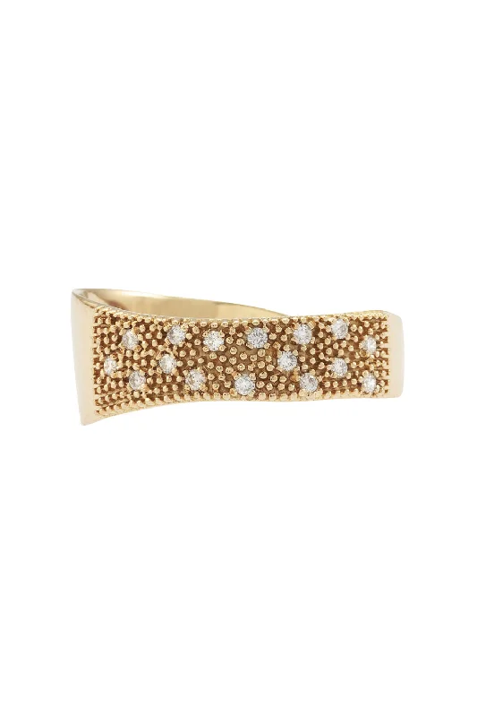 women’s elegant rings-Irregular Band 18K Gold Ring w. Diamonds