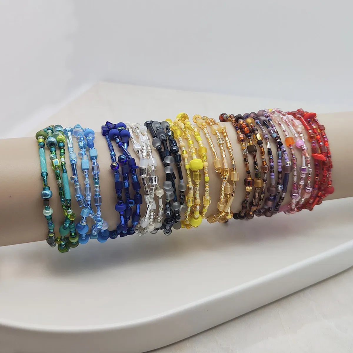 women’s charm bangles-Bohemian Beach Irregular Beaded Glass Irregular Beaded Knitting Women's Bracelets