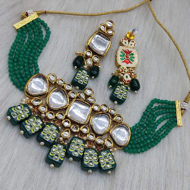 women’s luxury necklaces-Lucentarts Jewellery Kundan Choker Necklace Set