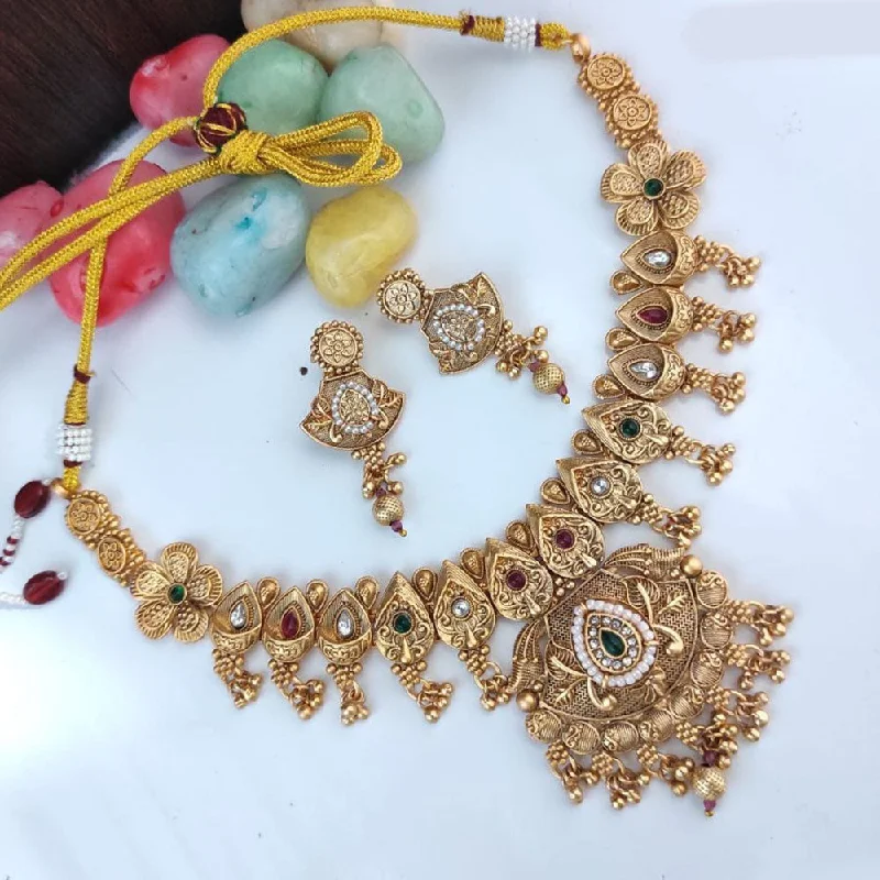 women’s designer necklaces-Heera Jewellers Gold Plated Pota Stone And Pearls Necklace Set