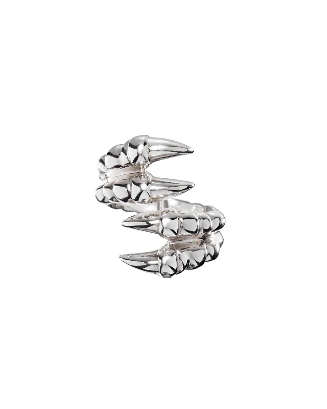 women’s boho rings-Claw Double Silver Ring