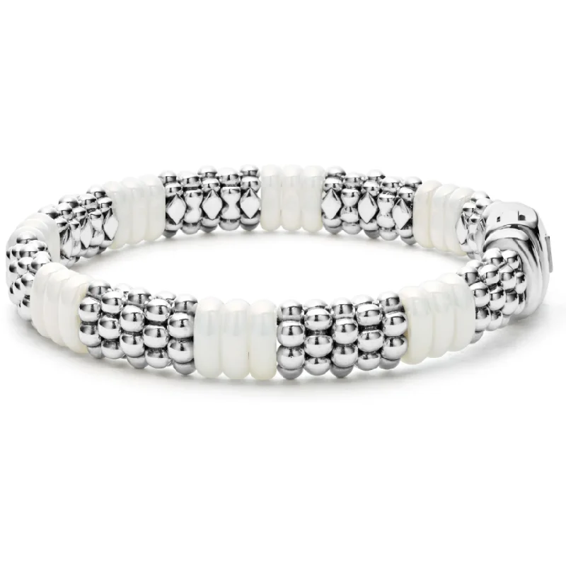 women’s engraved bracelets-Lagos Sterling Silver White Caviar Ceramic Beaded Bracelet