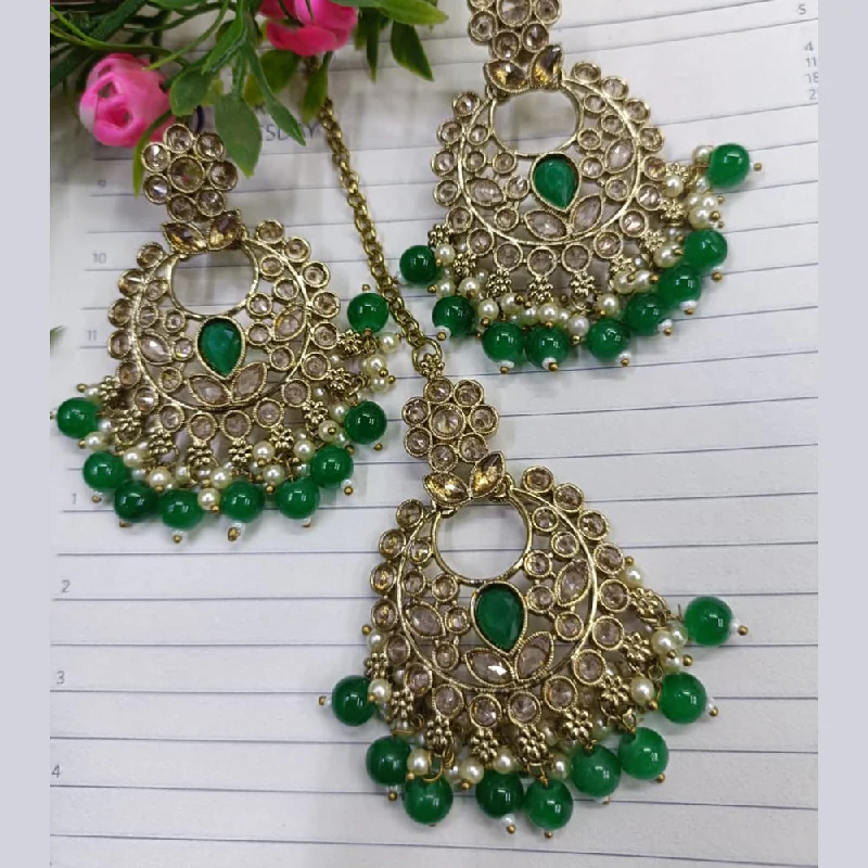 women’s earrings-Exotica Collection Gold Plated Crystal Stone Earring With Mangtikka