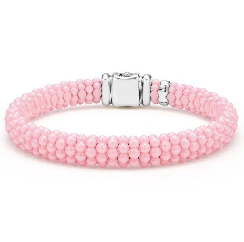 women’s chic bracelets-Lagos Sterling Silver Pink Caviar 9mm Ceramic Bracelet