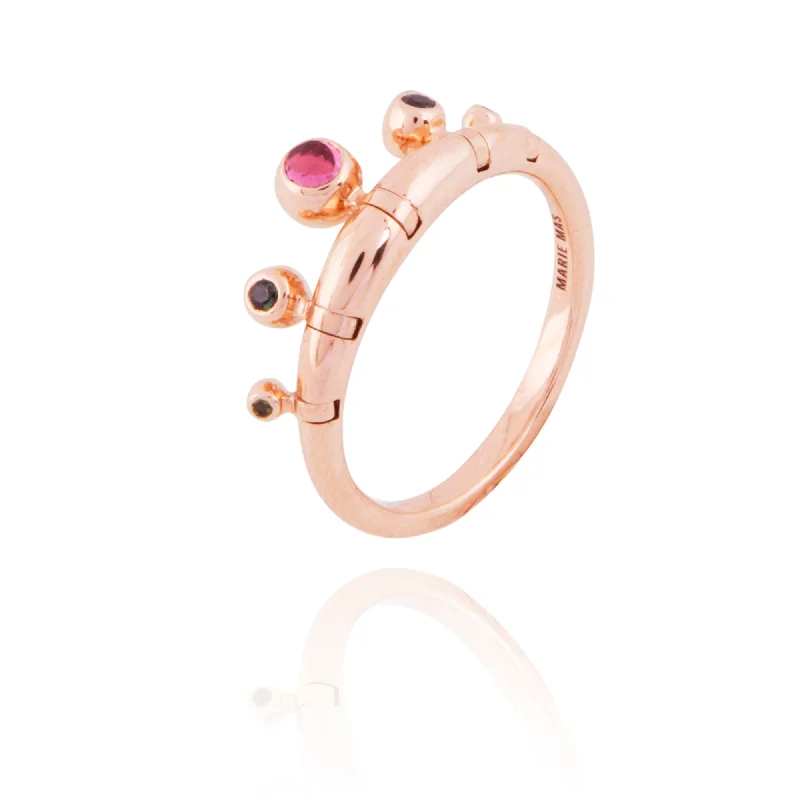 women’s bold rings-Swinging Pampille 18K Rosegold Ring w. Diamond & Tourmalines