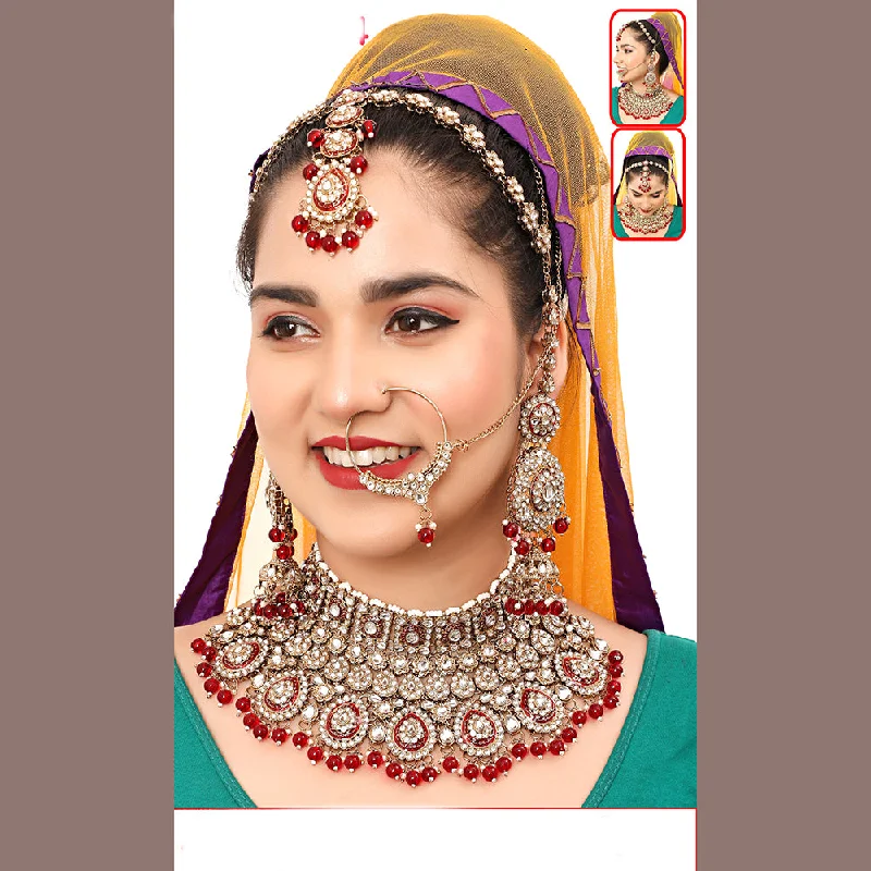 women’s layered silver necklaces-The Fashion Jewels Gold Plated Kundan Semi Bridal Necklace Set