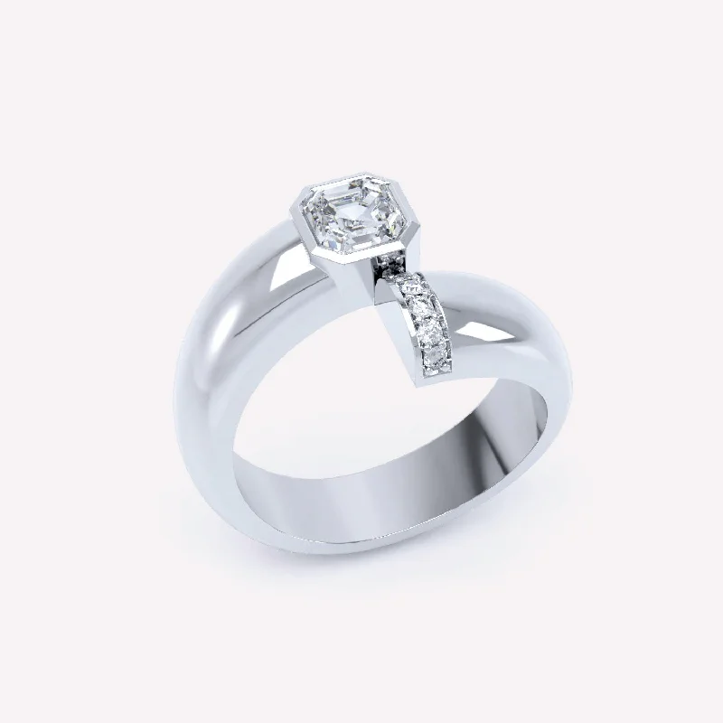 women’s family rings-Toi et Moi Polished Asscher 18K Whitegold Ring w. Lab-Grown Diamonds