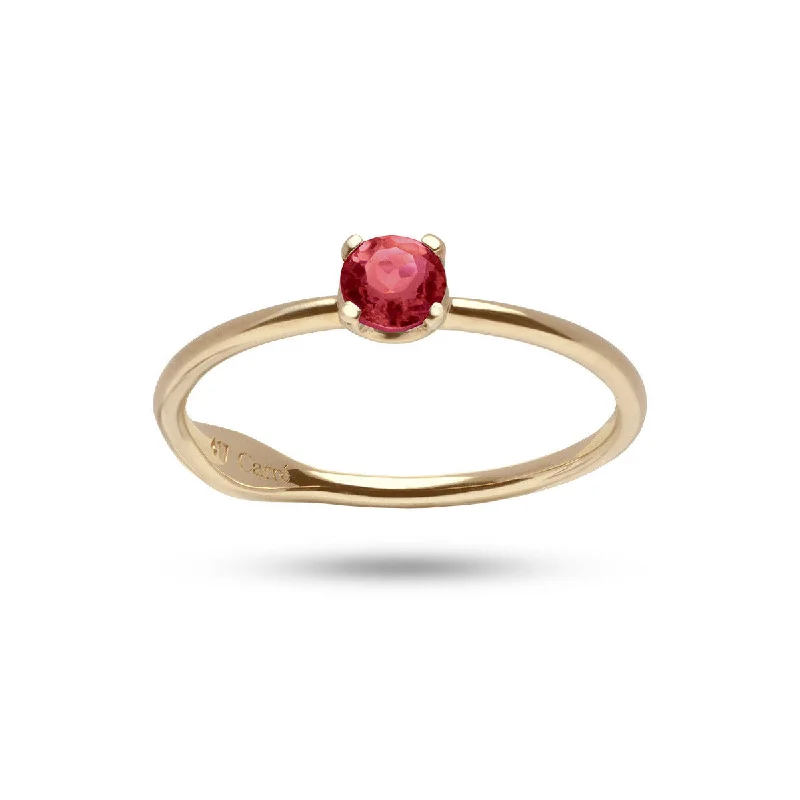 women’s gold rings-Round Red 10K Gold Ring w. Garnet