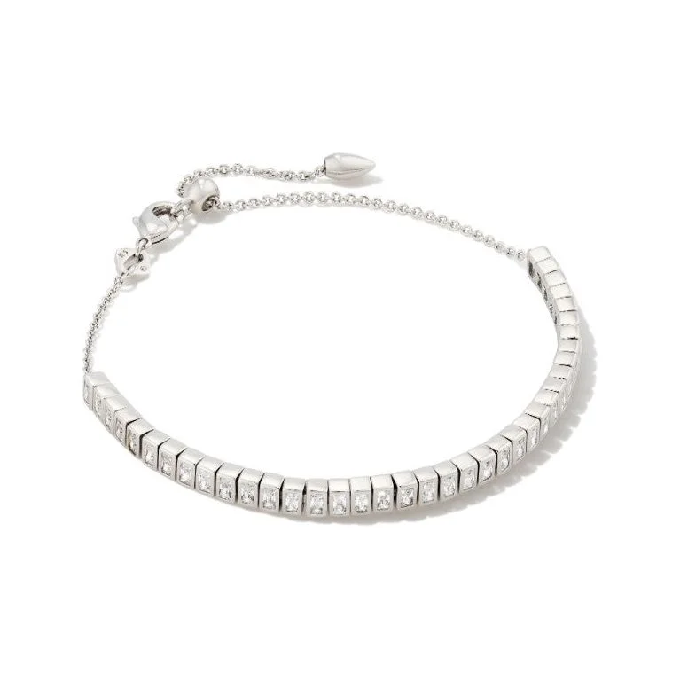 women’s gold bangle bracelets-Kendra Scott Silver Gracie Tennis Bracelet in White CZ