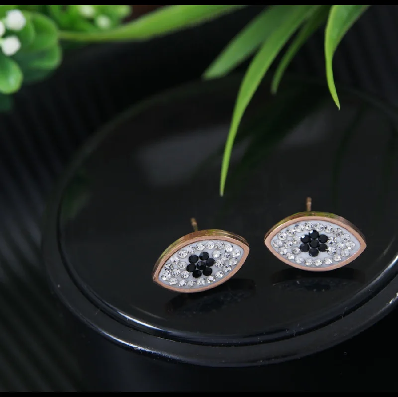 women’s colored gemstone earrings-Tarohi Jewels Stainless Steel Rosegold Plated Evil Eye Stud Earring- STNER 4117