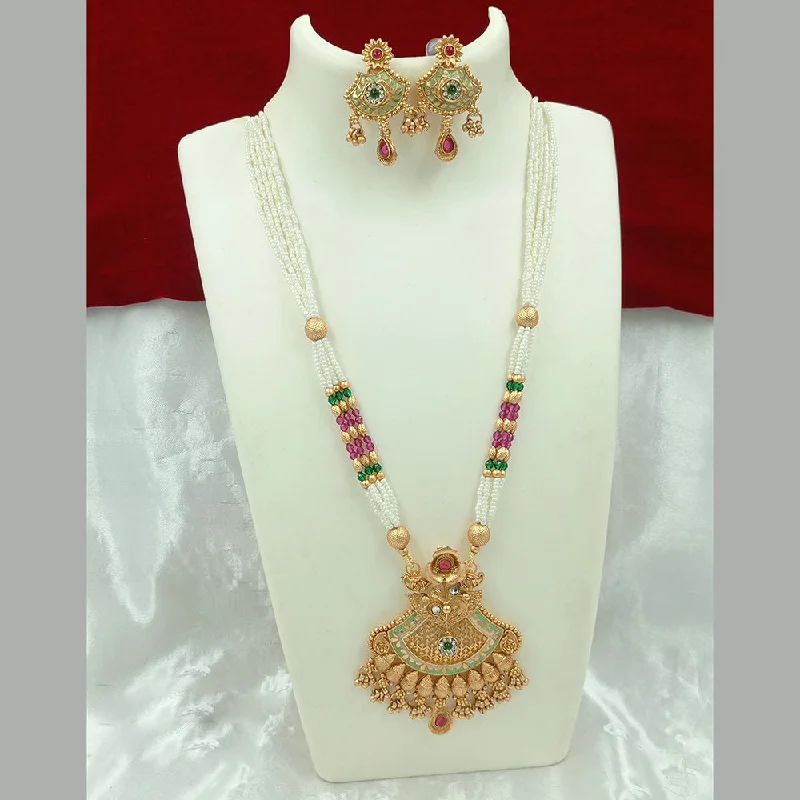 women’s butterfly necklaces-Joyful Jewel Art Matte Gold Plated Pearl Necklace Set