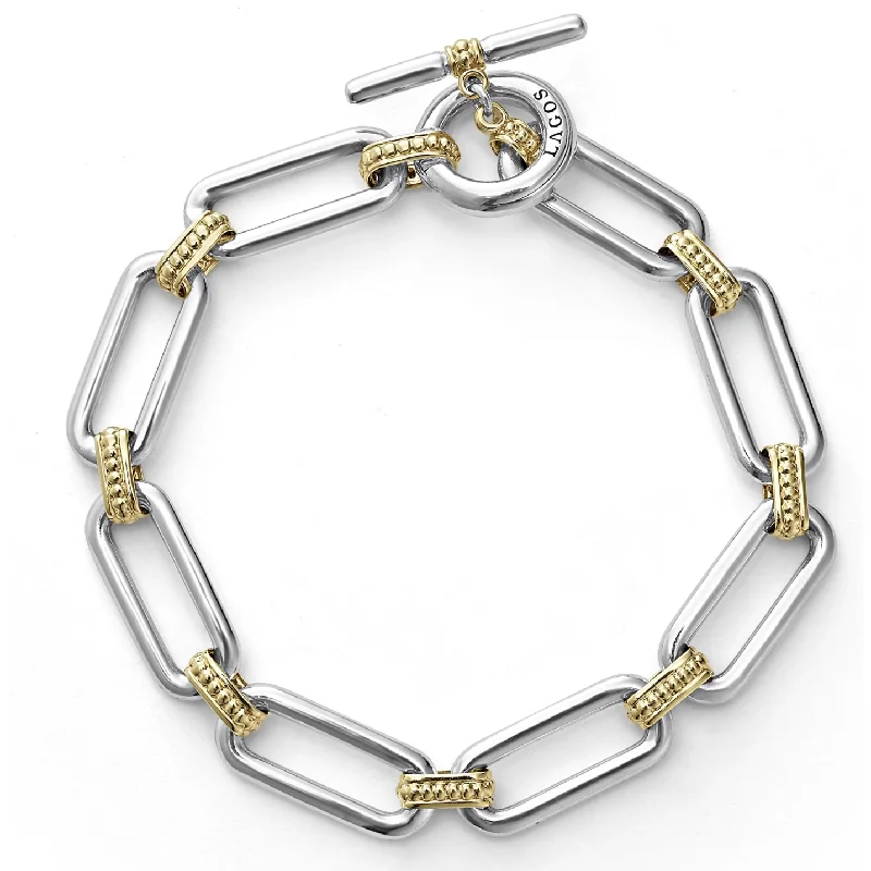 women’s friendship bracelets-Lagos Sterling Silver and 18K Yellow Gold Caviar Fluted Two-Tone Link Toggle Bracelet