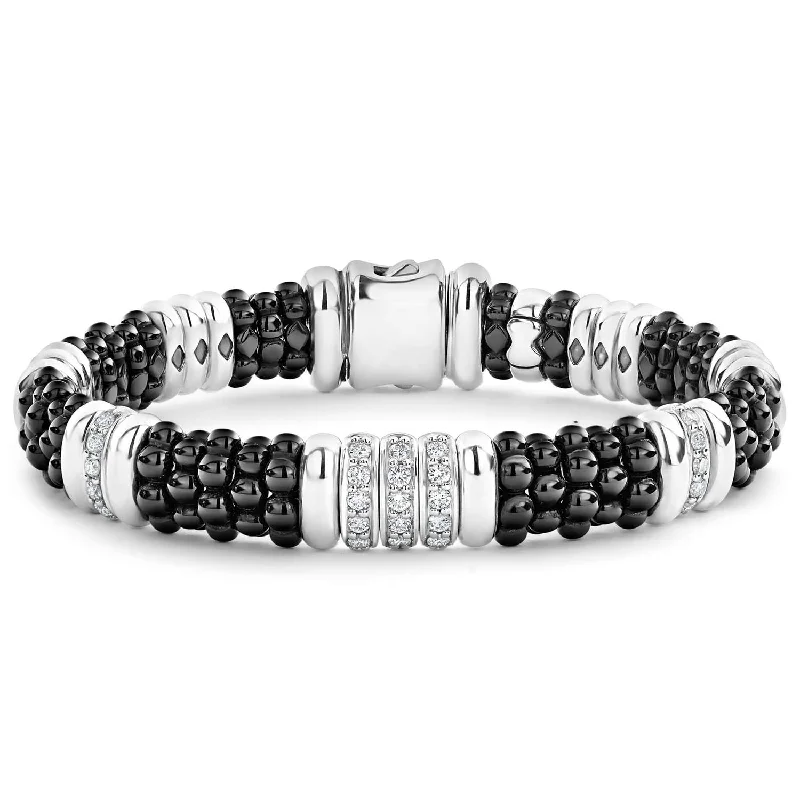 women’s boho bracelets-Lagos Sterling Silver Black Caviar Black Ceramic Diamond Bracelet