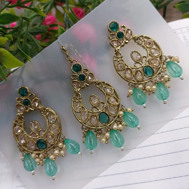 women’s gold earrings-Exotica Collection Gold Plated Crystal Stone Earring With Mangtikka