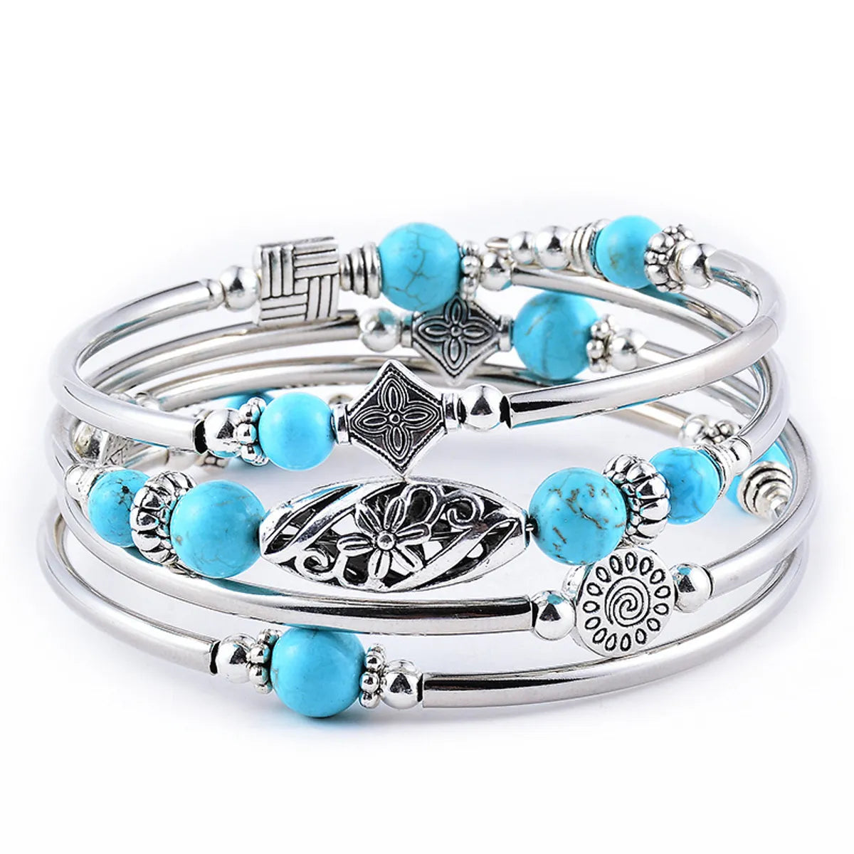 women’s multi-strand bracelets-Ethnic Style Geometric Alloy Inlay Natural Stone Women's Bangle