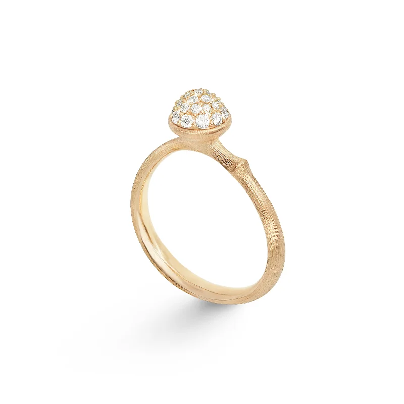 women’s stacked rings-Small Lotus Pavé 18K Gold Ring w. Diamonds