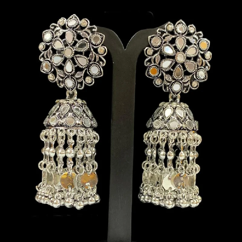 women’s artistic earrings-Manisha Jewellery Oxidised Plated Austrian Stone And Mirror Jhumki