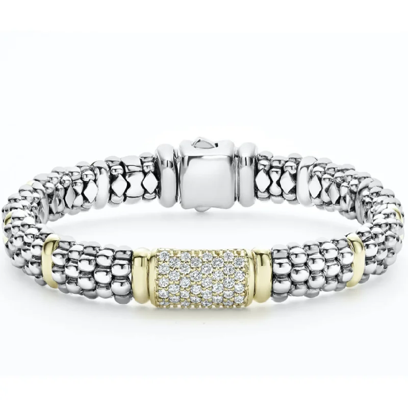 women’s trendy bracelets-Lagos 18k Gold and Sterling Silver Diamond Station Bracelet