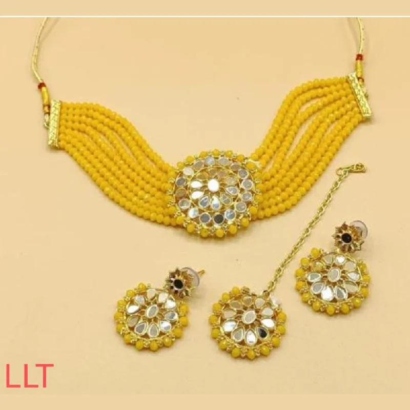 women’s artistic necklaces-Lucentarts Jewellery Mirror & Beads Gold Plated Necklace Set