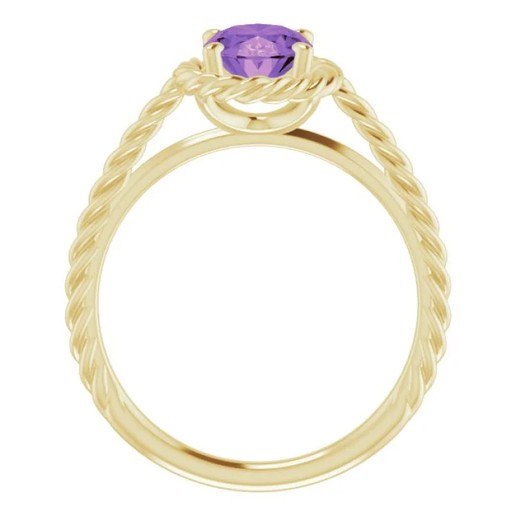 women’s engagement rings-14K Yellow Natural Amethyst Rope Ring