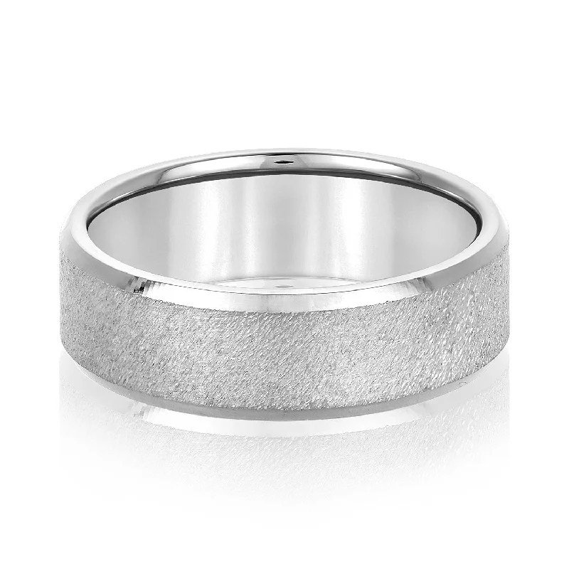 women’s engagement rings for petite fingers-Men's Sandblasted Wedding Ring With High Polish Edges