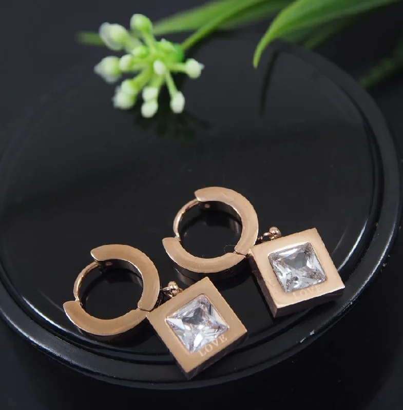 women’s classic earrings-Tarohi Jewels Stainless Steel Rosegold Plated Square Shaped Hoops Earring- STNER 4052