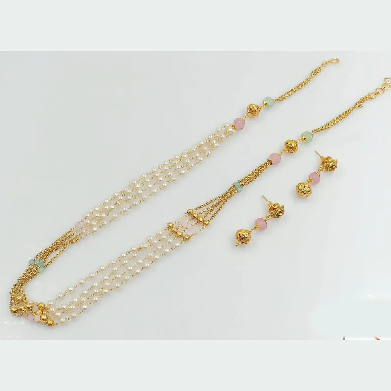 women’s pearl necklaces-Manisha Jewellery Gold Plated Pearl And Beads Necklace Set