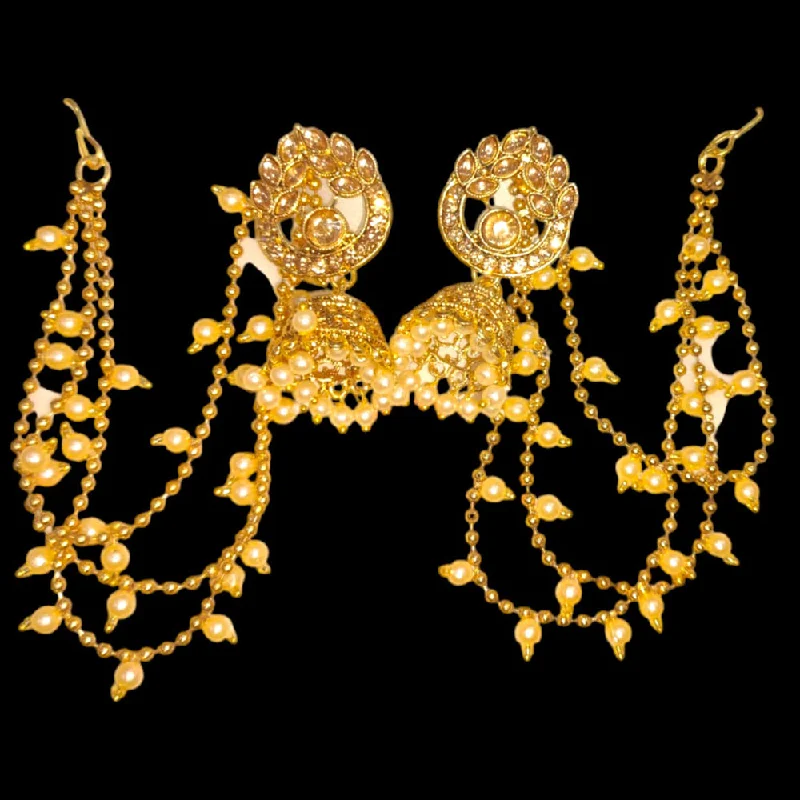 women’s fashion earrings-Abhinandan Gold Plated Crystal Stone Jhumki With Kan Chain