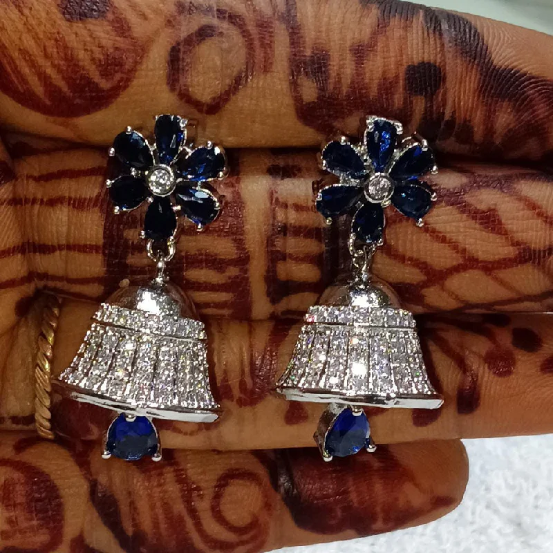 women’s trendy earrings-Kavita Art Silver Plated American Diamond Jhumki