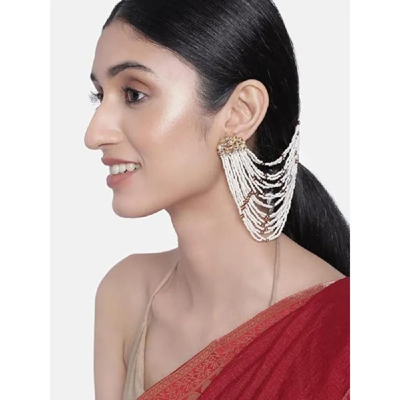 women’s eco-friendly earrings-Etnico Gold Plated Multi Strand Earring with Ear Chain Embellished With Pearl For Women/Girls (E2882M)