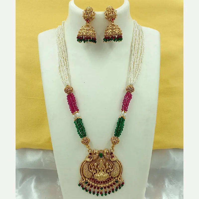 women’s antique necklaces-Joyful Jewel Art Matte Gold Plated Pearl Necklace Set