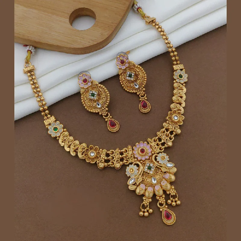 women’s fashion necklaces-FS Collection Gold Plated Pota Stone Necklace Set