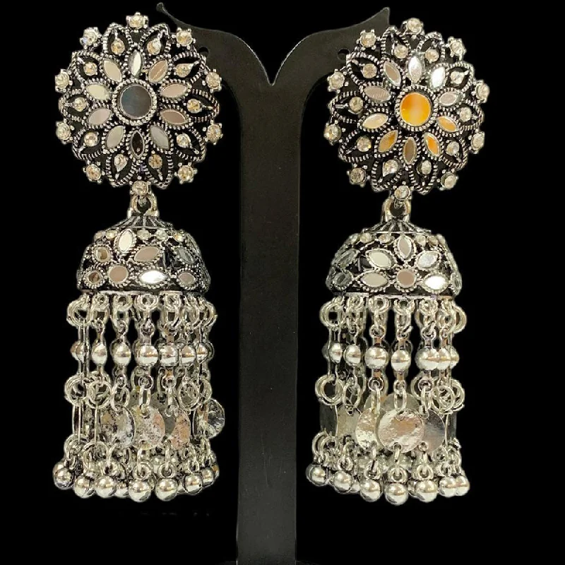 women’s classic earrings-Manisha Jewellery Oxidised Plated Austrian Stone And Mirror Jhumki