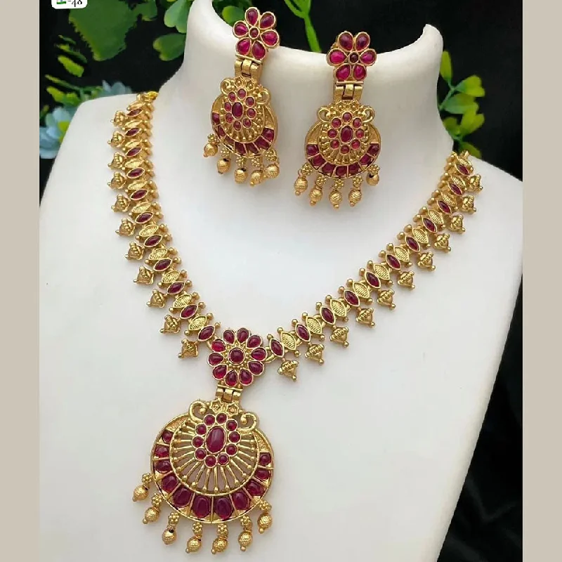 women’s short necklaces-FS Collection Gold Plated Poa Stone Necklace Set