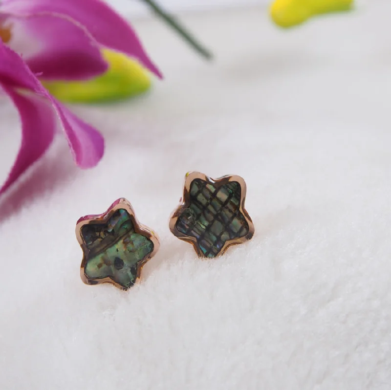 women’s statement stud earrings-Tarohi Jewels Stainless Steel Rosegold Plated Star Shaped Abalone Stud Earring- STNER 3850