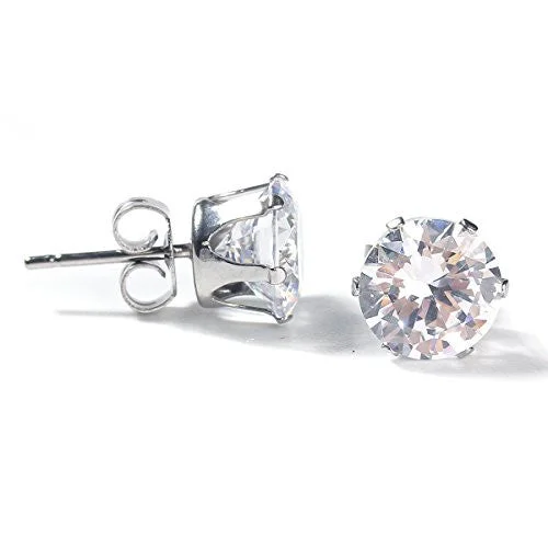 women’s anniversary earrings-Sexy Sparkles Women's Stainless Steel Round Clear Cubic Zirconia Stud Earring 10mm