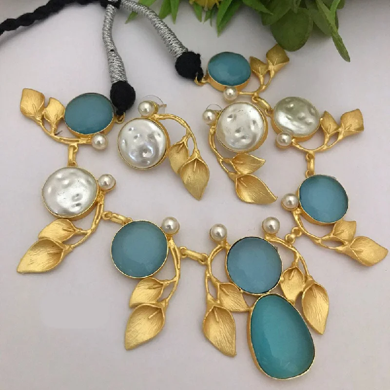 women’s wedding necklaces-FS Collection Gold Plated Mother Of Pearl Necklace Set